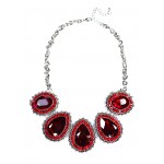 Ruby Red Crystal Encrusted Teardrop Statement Necklace